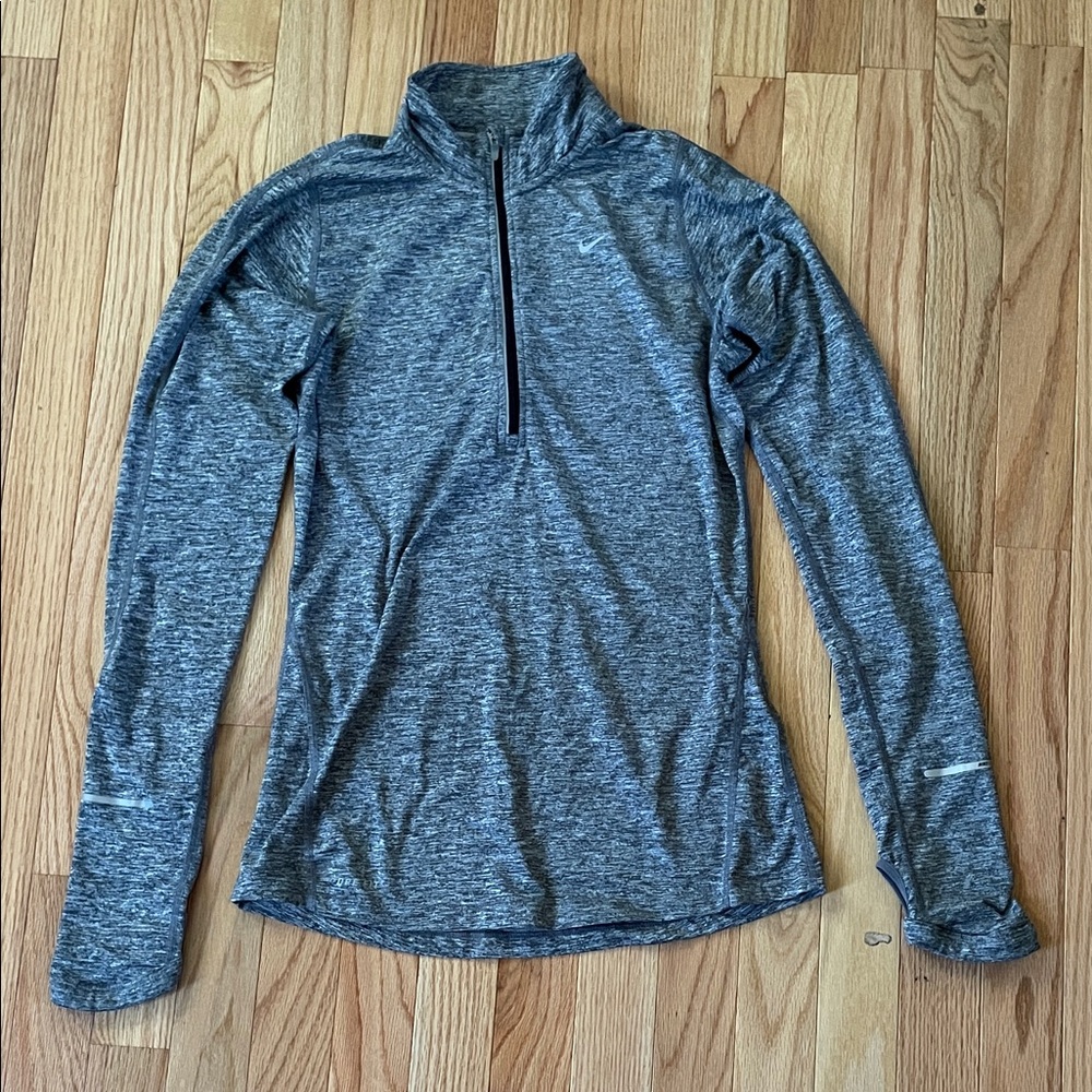 Nike 1/4 Zip Pullover Womens XS Heathered Gray Logo Sweatshirt Running